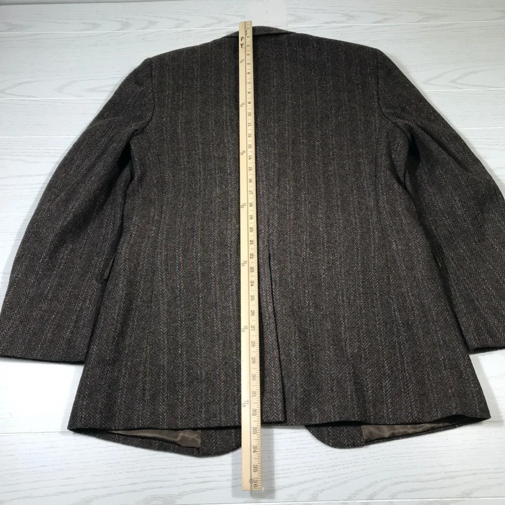 Vintage 80s Haggar Wool Blazer Sport Coat Men 42L Brown Herringbone Academia Dad